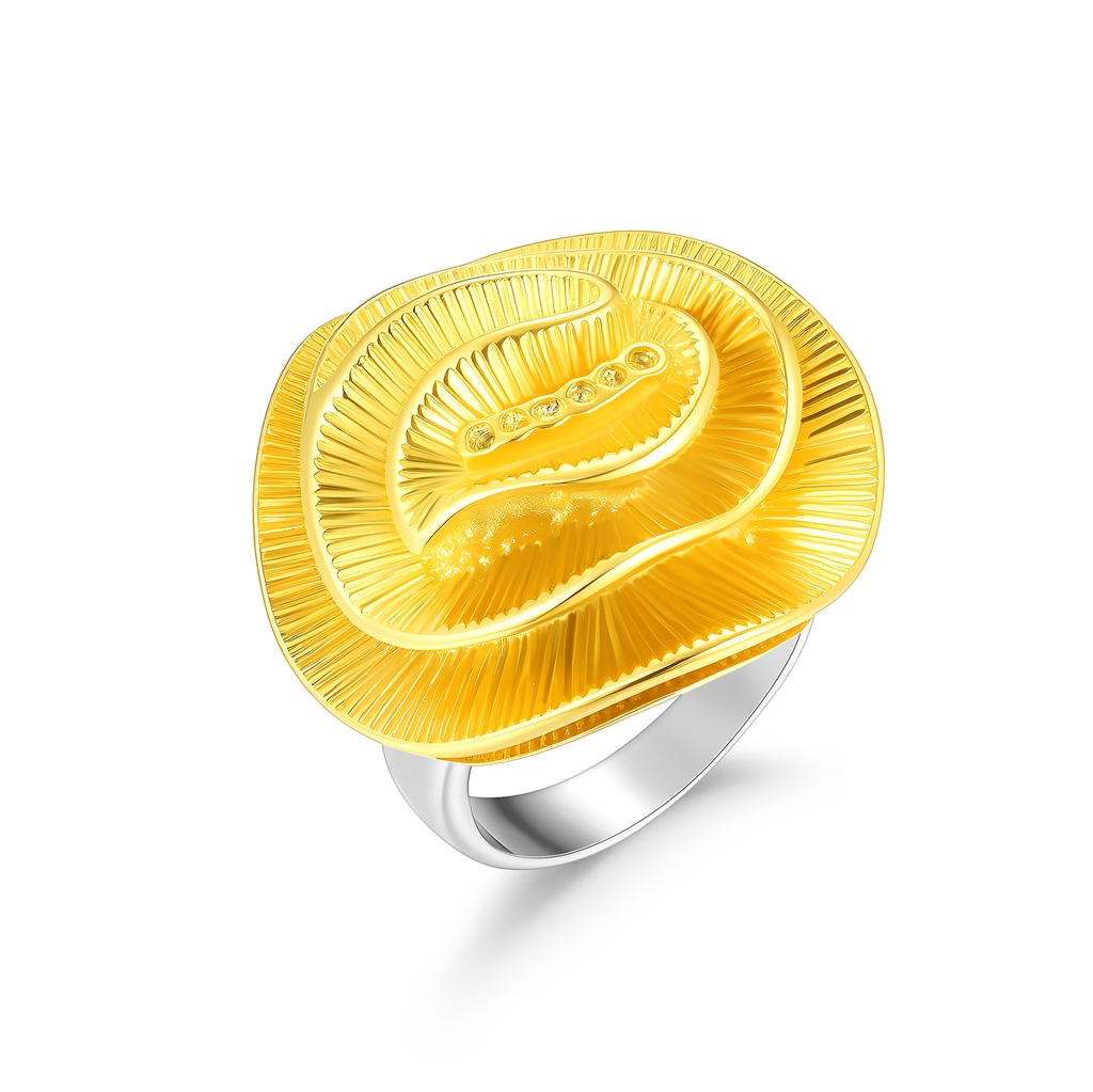 Elegant Stainless Steel Ring with Golden Floral Petal Design