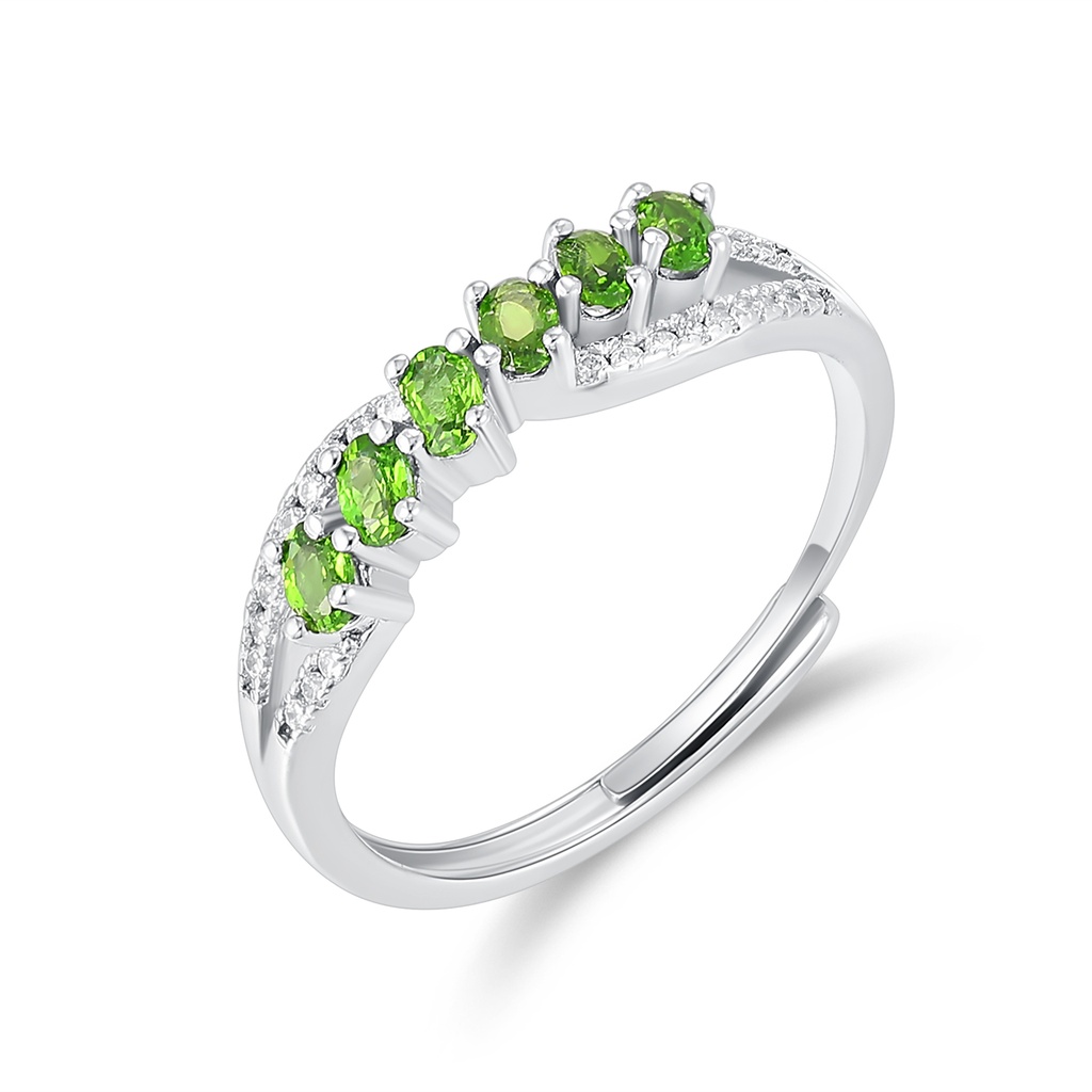 Elegant Stainless Steel Ring with Green and White Sparkling Stones