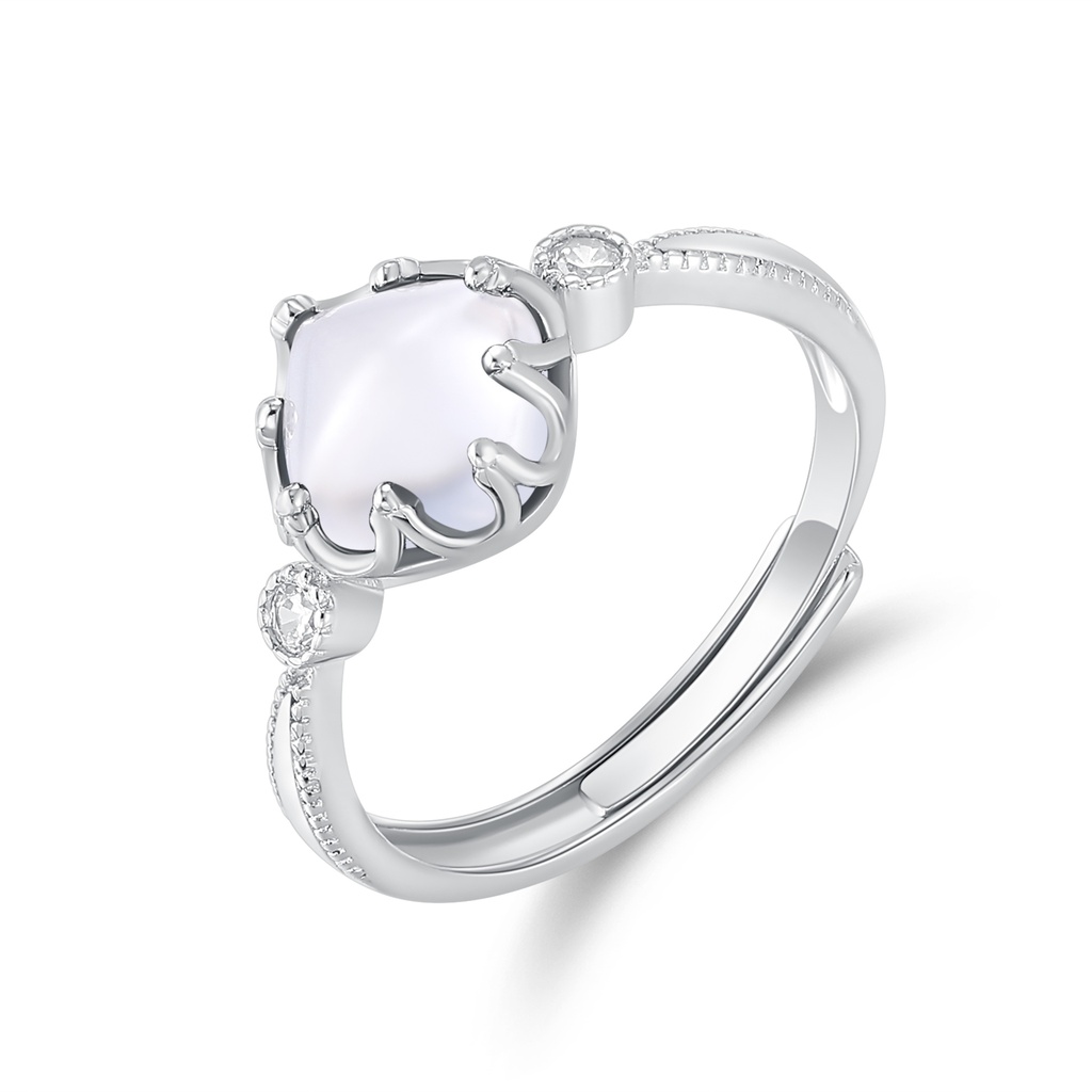 Elegant Stainless Steel Ring with Heart-shaped White Opal Stone