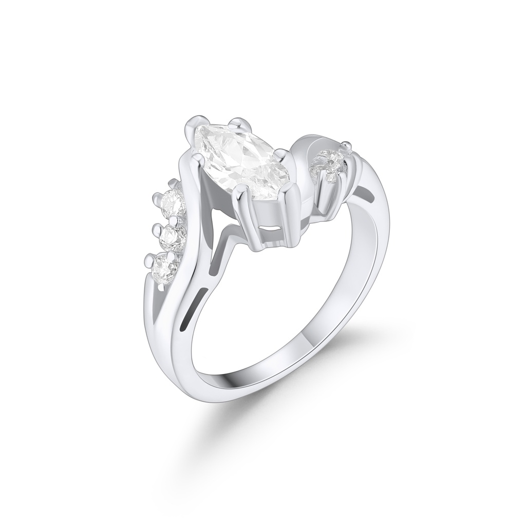 Elegant Stainless Steel Ring with Marquise and Round Cut Stones