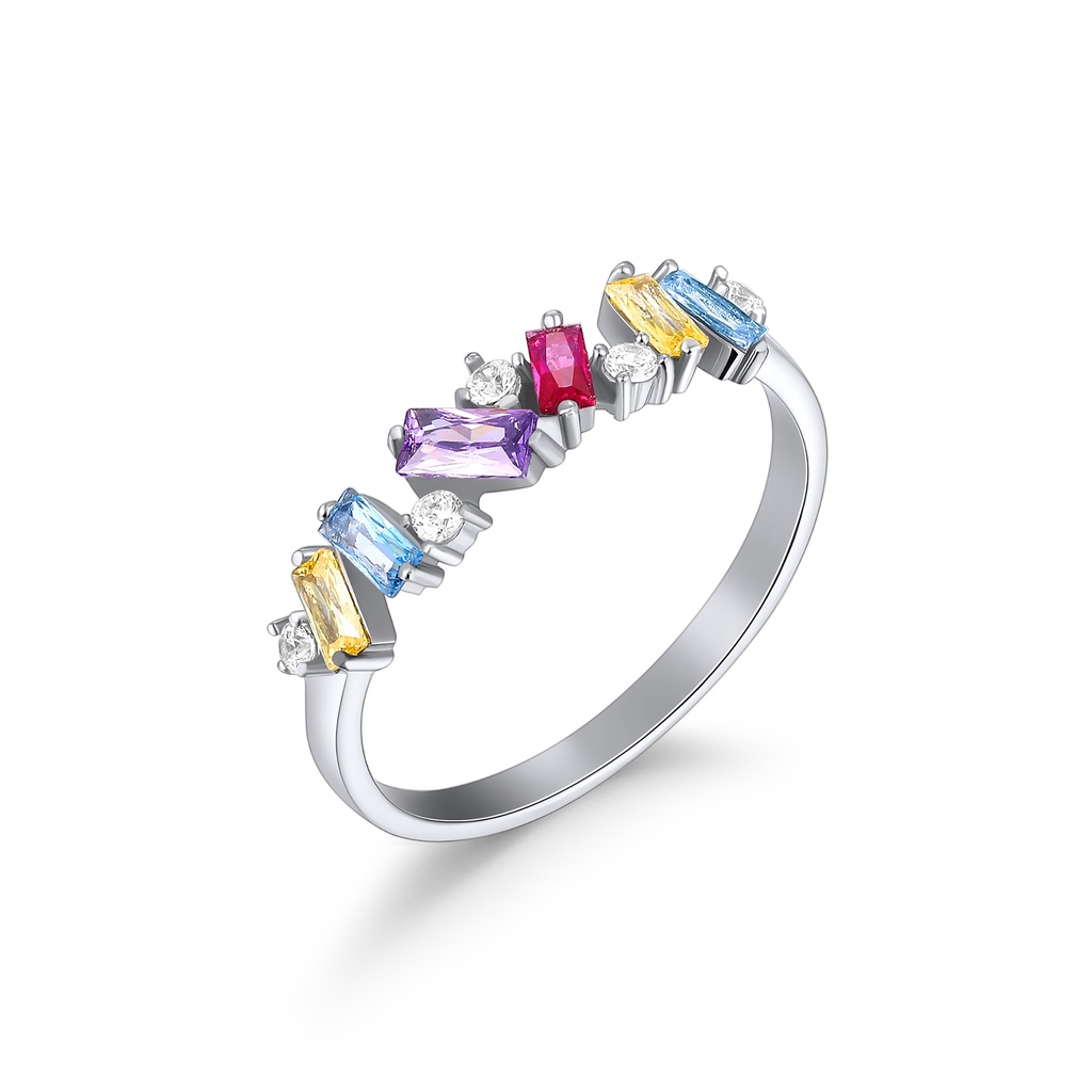 Elegant Stainless Steel Ring with Multicolor Crystal Accents
