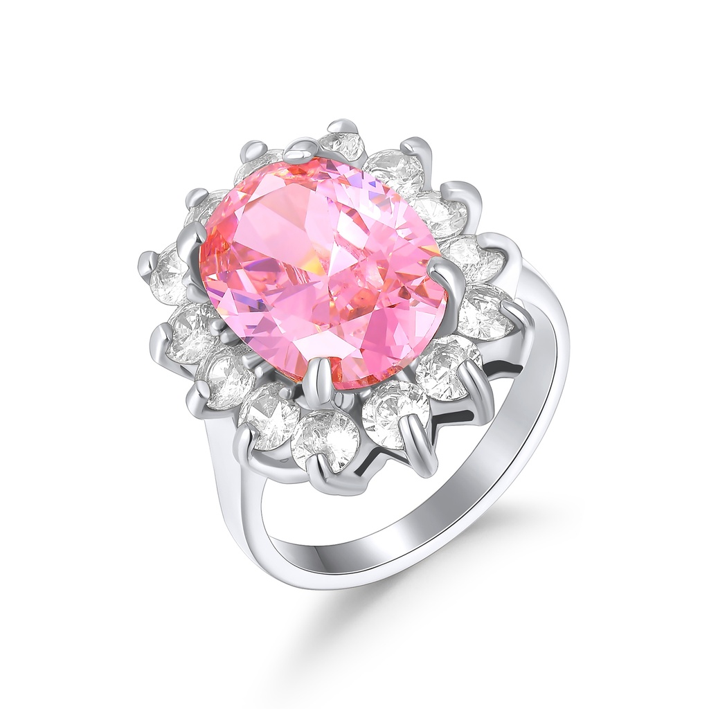 Elegant Stainless Steel Ring with Pink Crystal and Clear Accents