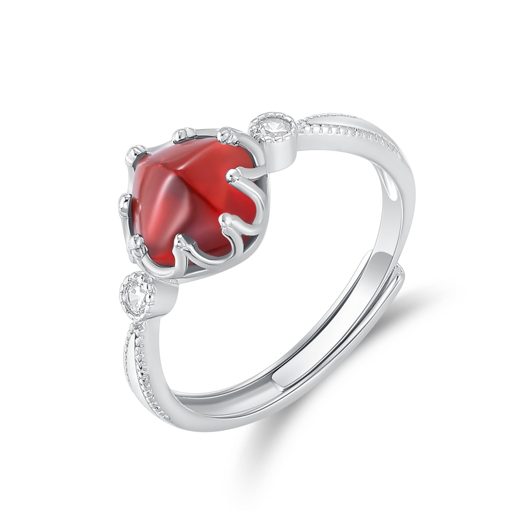 Elegant Stainless Steel Ring with Red Heart-Shaped Gemstone