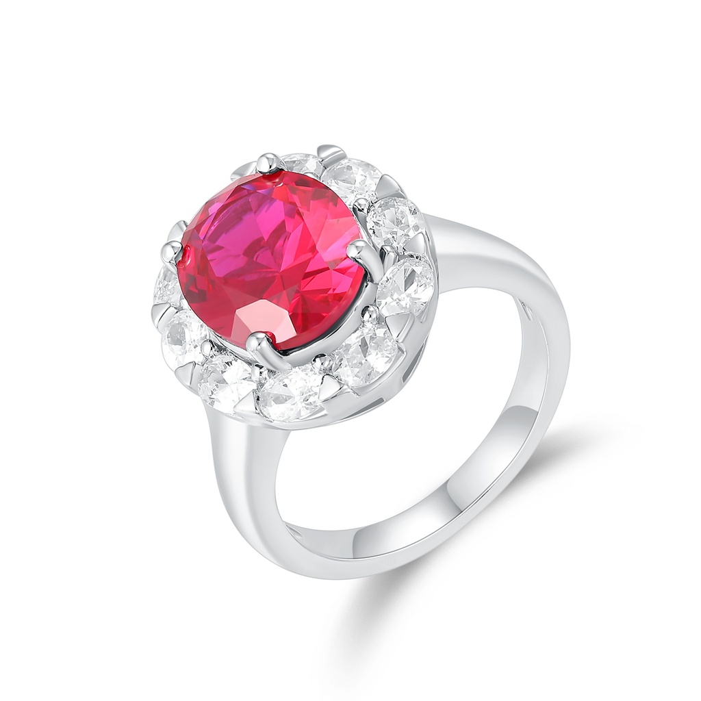 Elegant Stainless Steel Ring with Ruby Red Center Stone