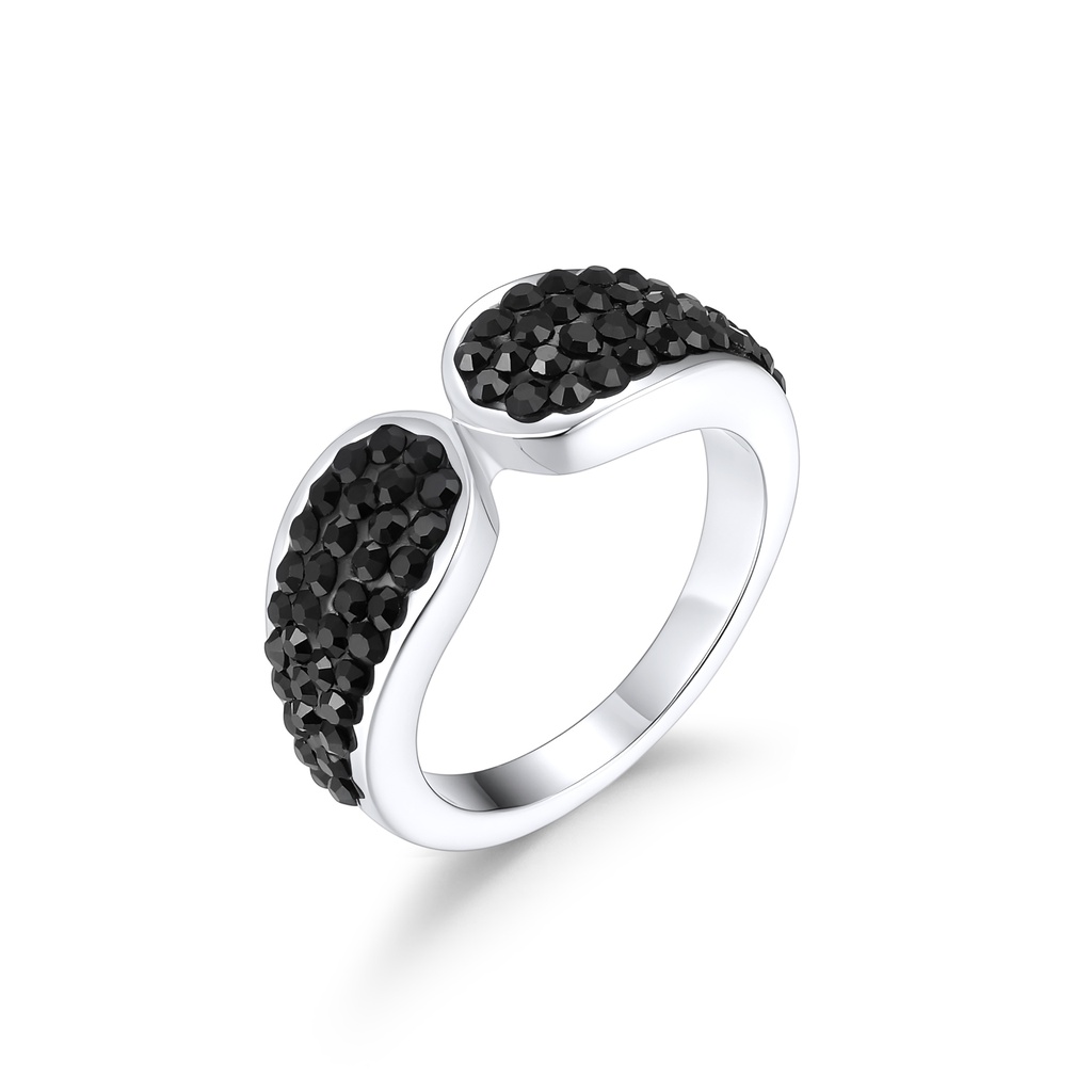 Elegant Stainless Steel Ring with Sparkling Black Crystal Accents