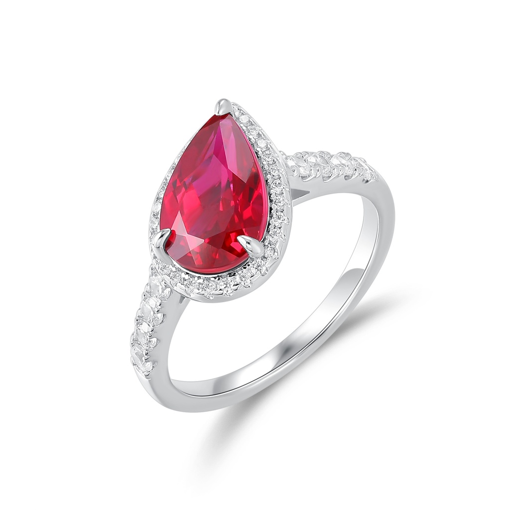 Elegant Stainless Steel Ring with Teardrop Red Gemstone Accent