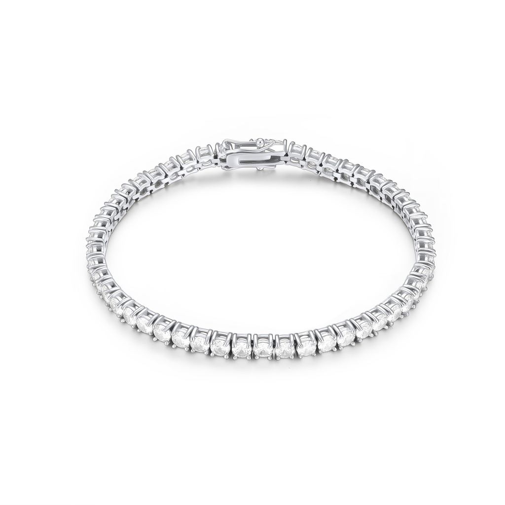 Elegant Stainless Steel Tennis Bracelet with Sparkling White Round Stones