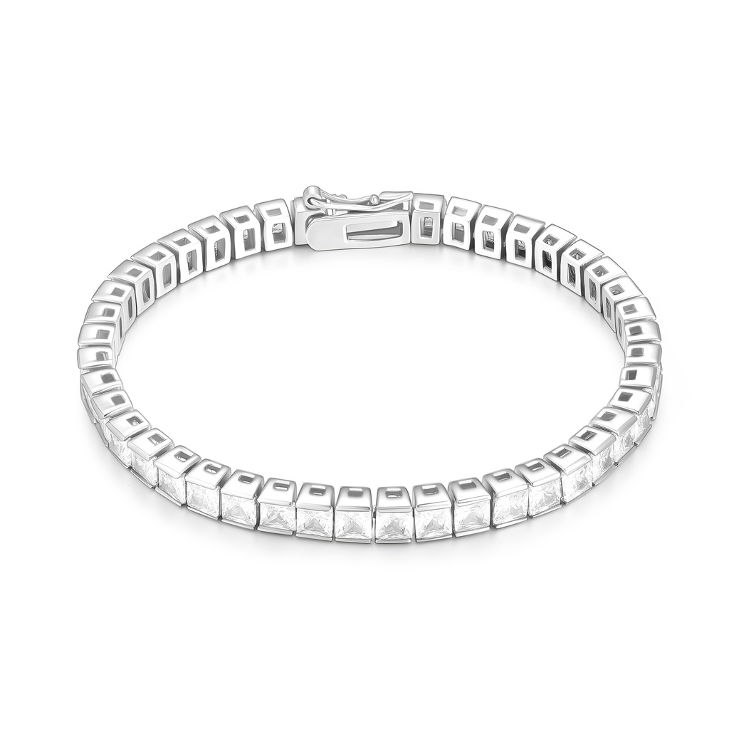 Elegant Stainless Steel Tennis Bracelet with Square Cut Clear Stones