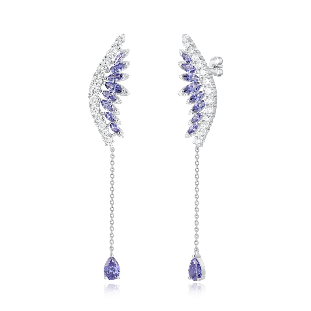 Elegant Stainless Steel Wing Earrings with Pink Crystal Drops