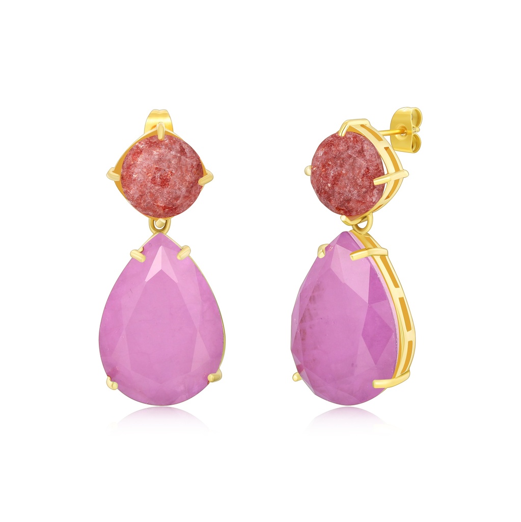 Elegant Teardrop Earrings with Rose and Pink Stone Accents