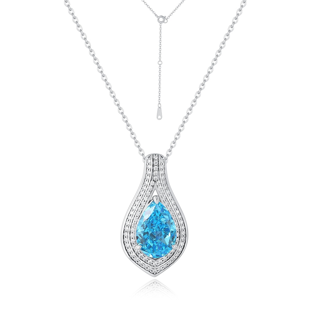 Elegant Teardrop Necklace with Aqua Blue Stone and Sparkling Zirconia