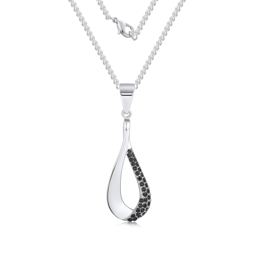Elegant Teardrop Stainless Steel Pendant with Black Crystal Inlay