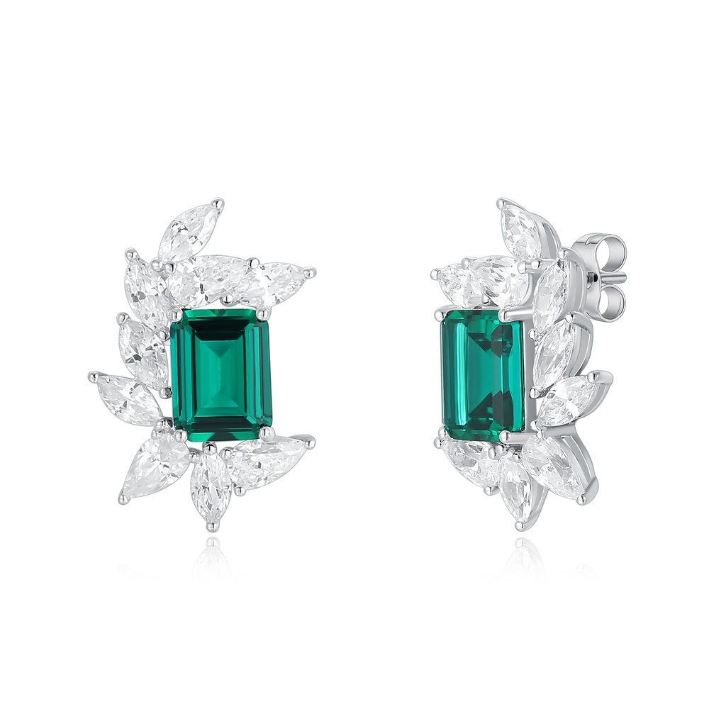 Emerald Green Stud Earrings with Sparkling Marquise Crystal Accents