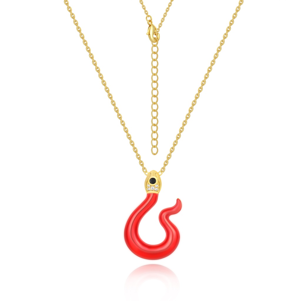 Enamel Red Snake Pendant Necklace with Playful Statement Charm