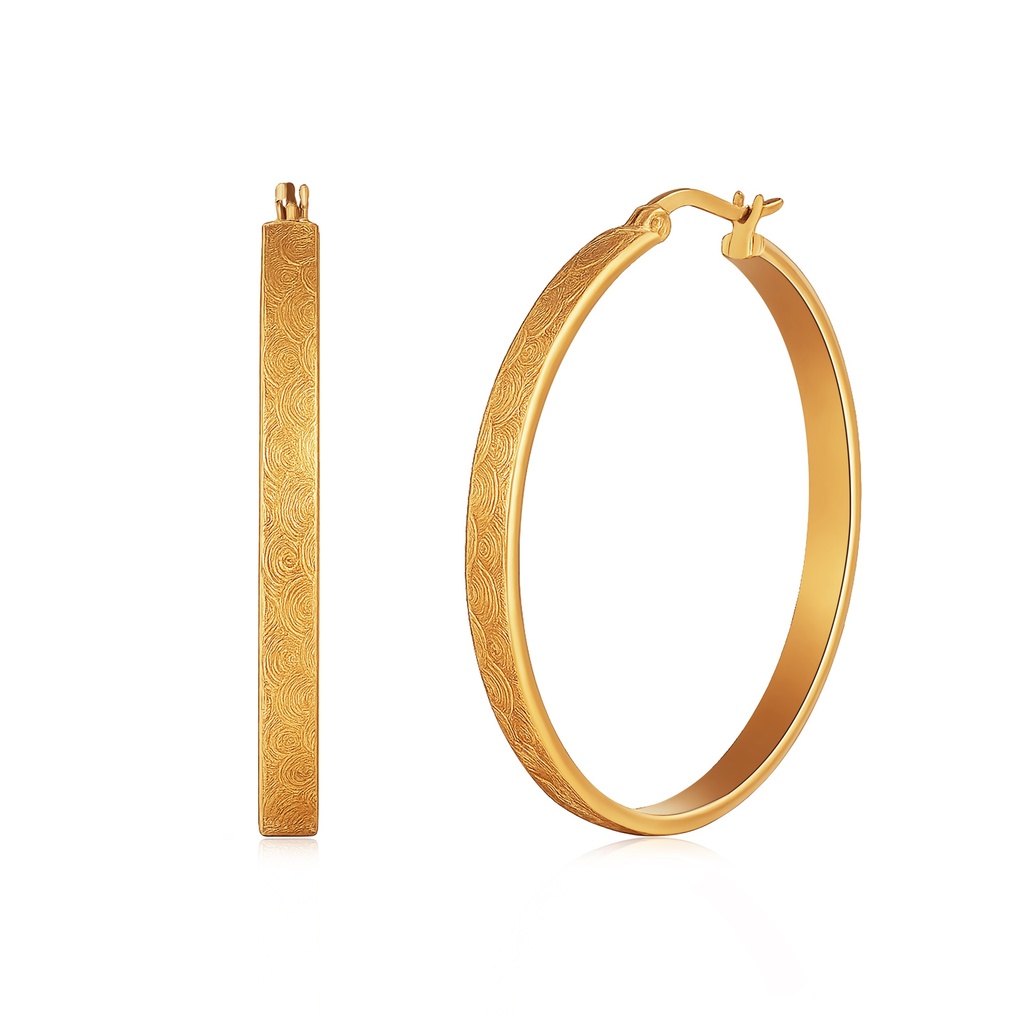 Engraved Gold Hoop Earrings Classic Lightweight Stainless Steel Jewelry