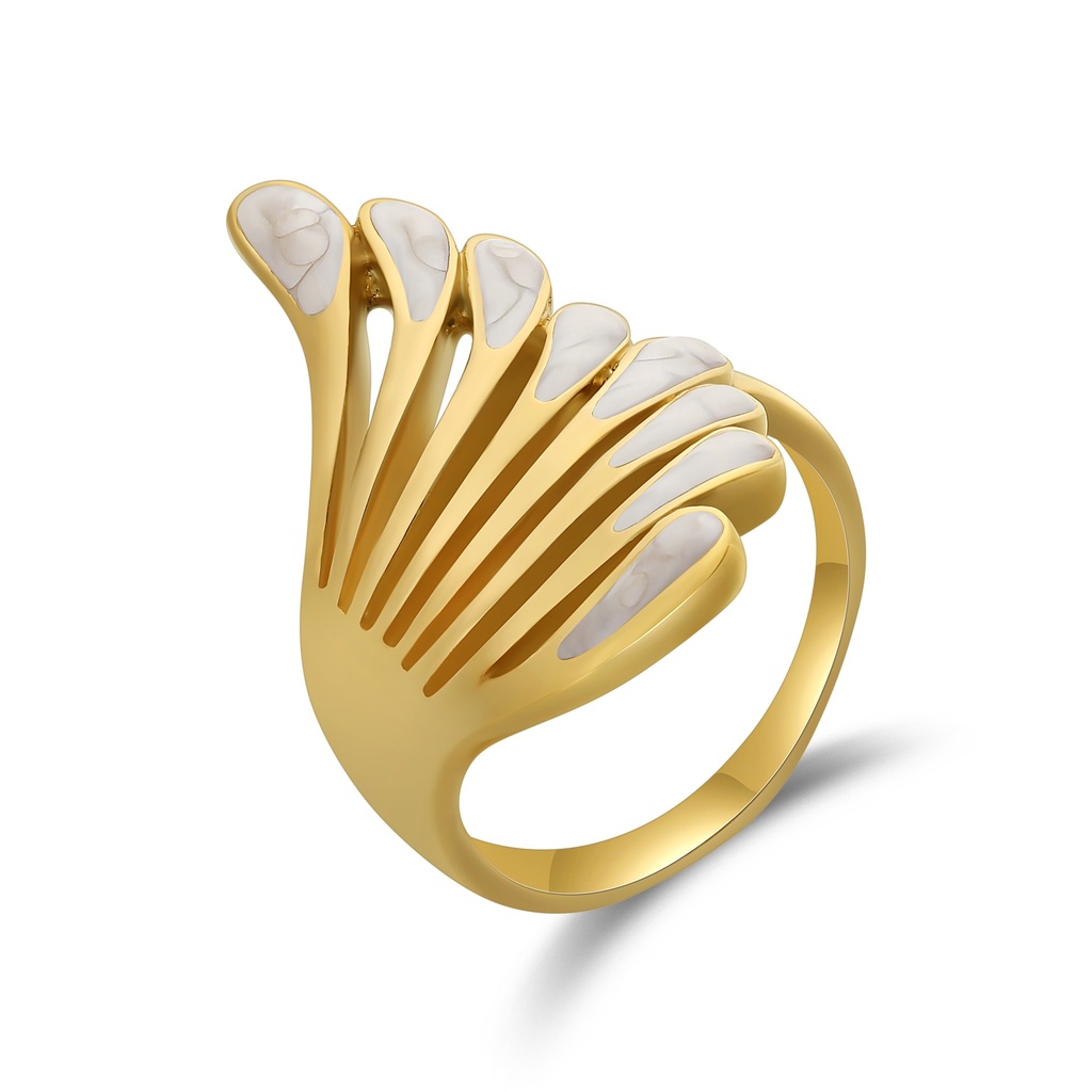 Fan-Inspired Modern Statement Ring in Gold Stainless Steel