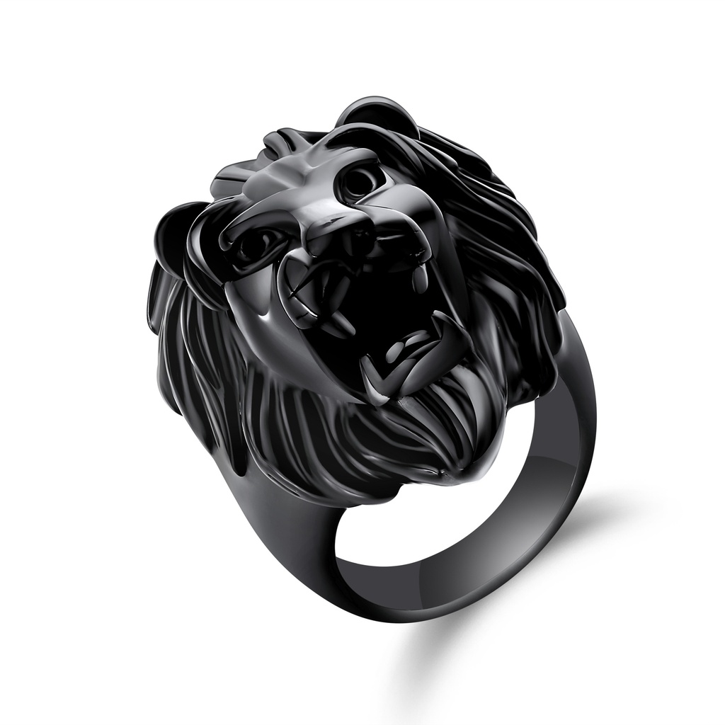 Ferocious Black Stainless Steel Lion Head Ring