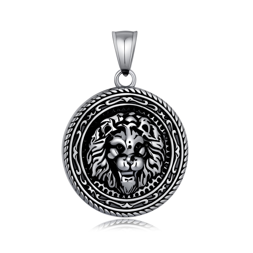 Fierce Lion Head Medallion Pendant with Tribal Detail