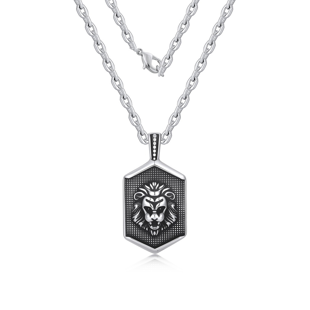 Fierce Lion Head Pendant Necklace in Polished Stainless Steel