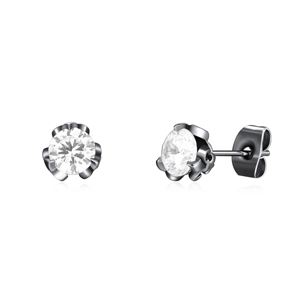 Black Stainless Steel Stud Earrings with Round CZ Stones