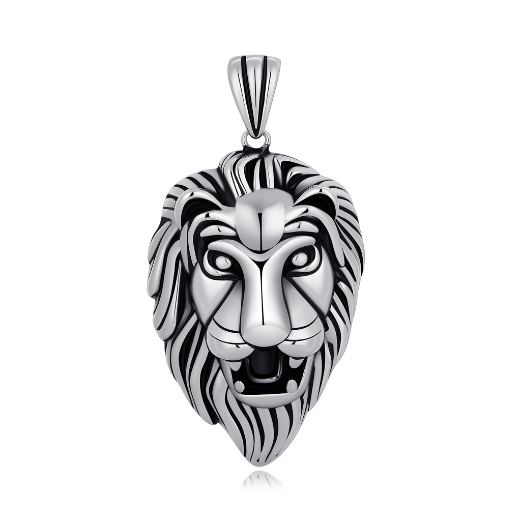 Fierce Lion Head Pendant in Polished Stainless Steel Jewelry