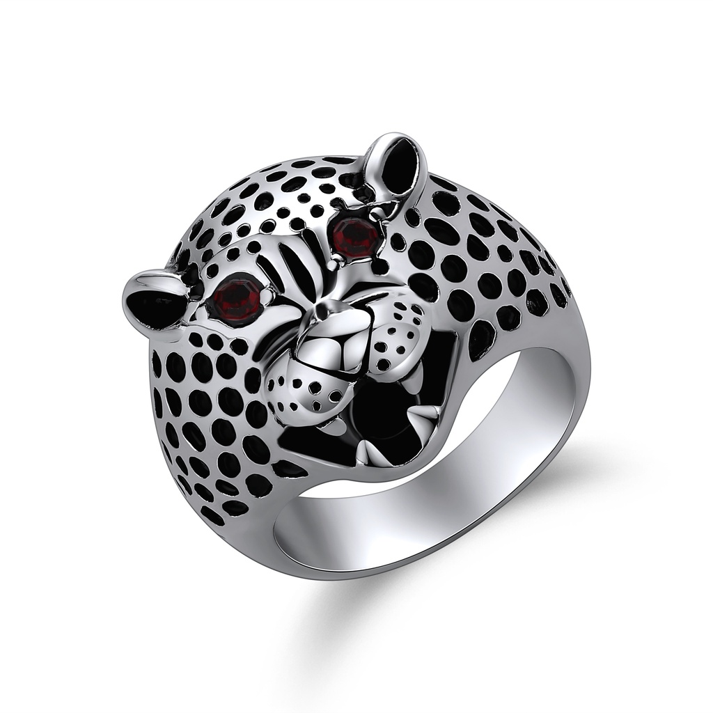 Fierce Panther Head Stainless Steel Ring with Red Eyes