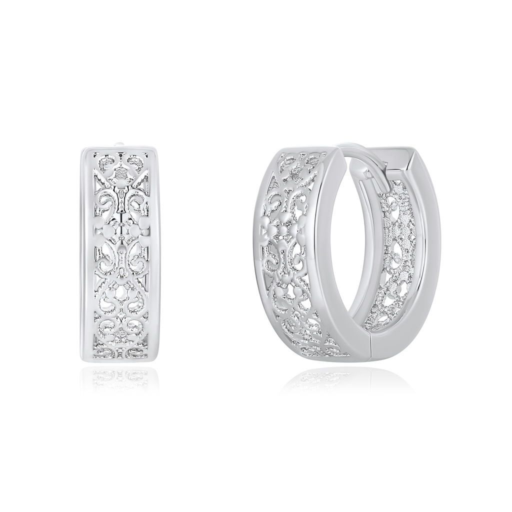 Filigree-Patterned Silver Hoop Earrings with Vintage Charm