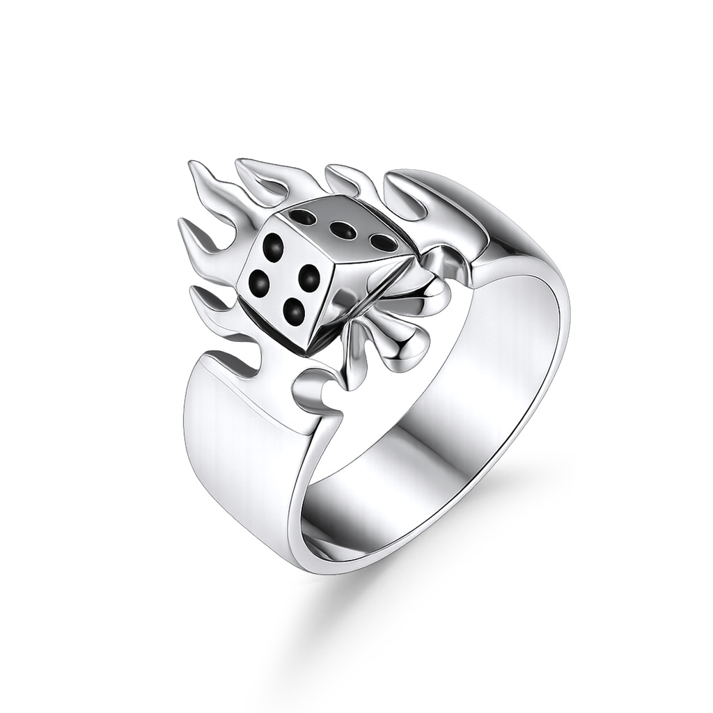 Flaming Dice Stainless Steel Ring for Bold Style Statement