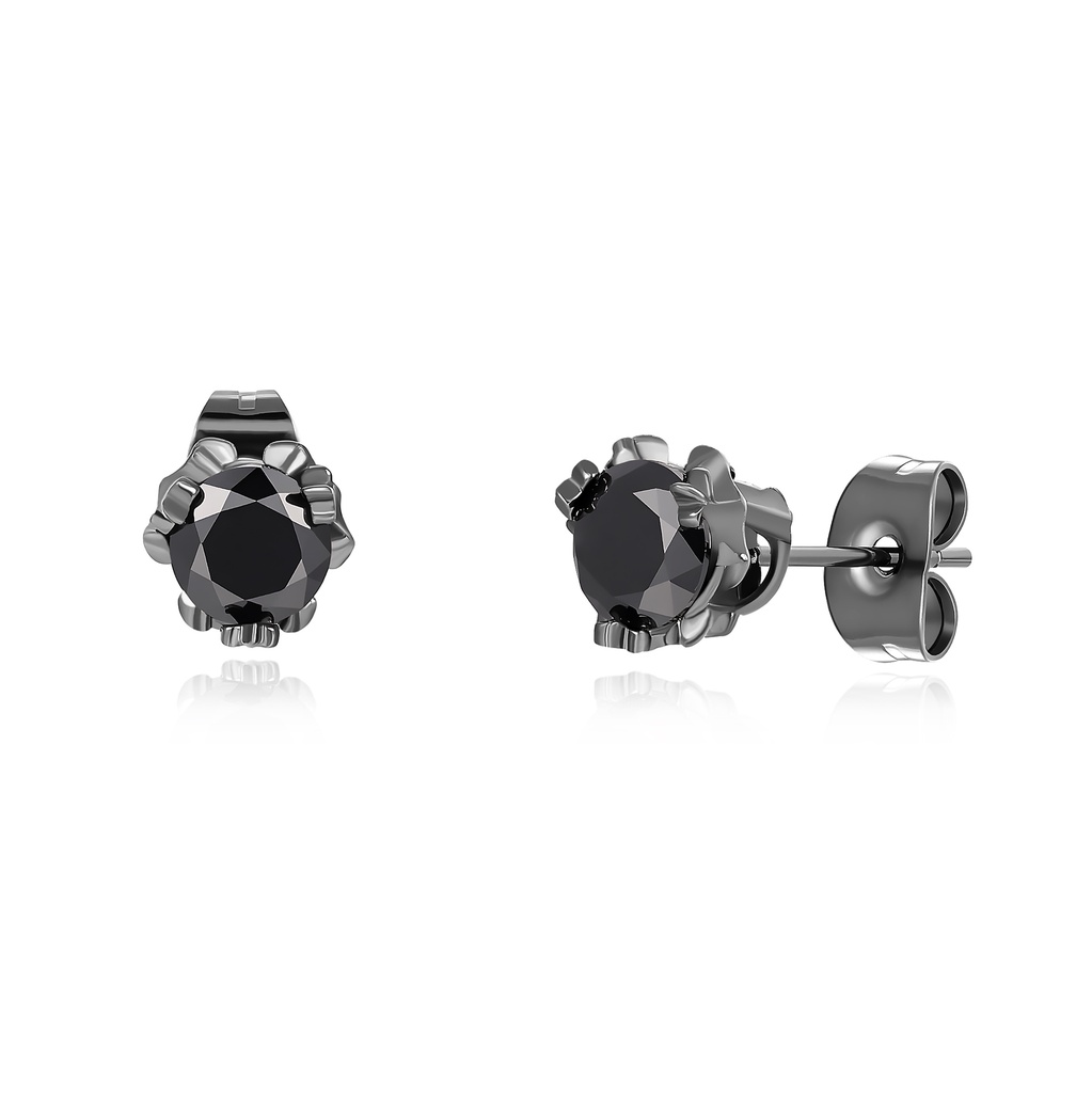 Black Stainless Steel Stud Earrings with Round Crystal Elegance