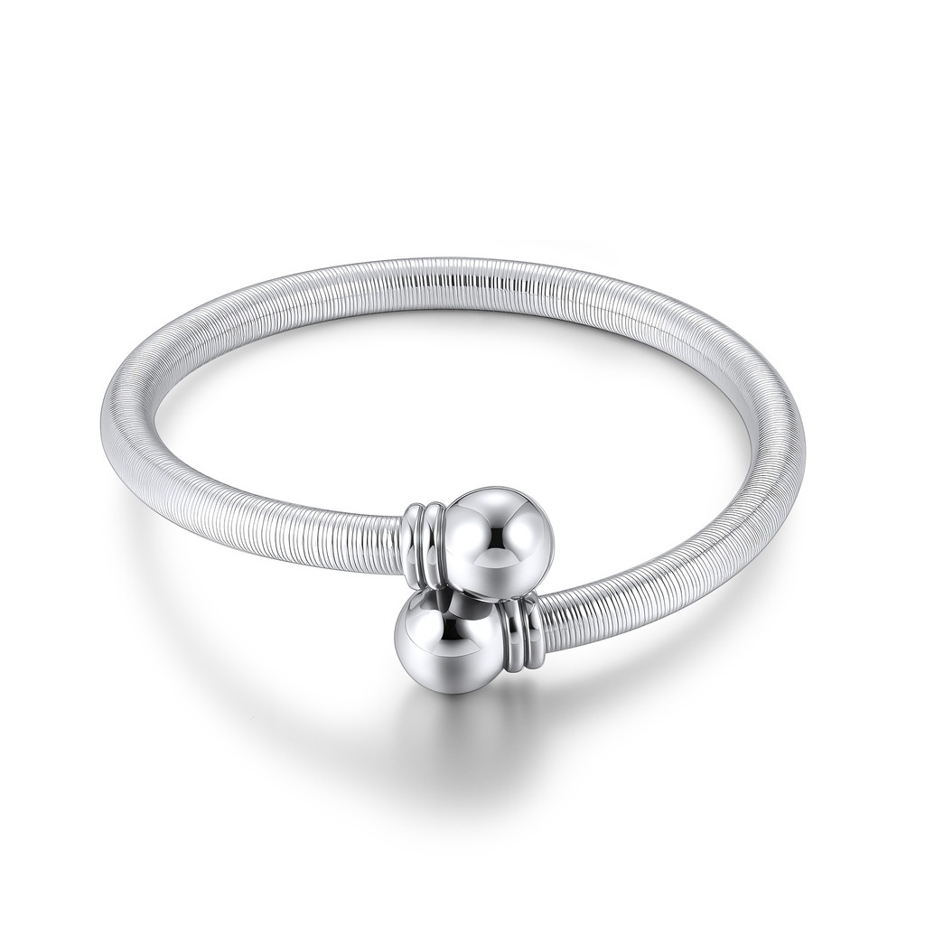 Flexible Stainless Steel Coil Bangle Bracelet with Polished Ball Ends