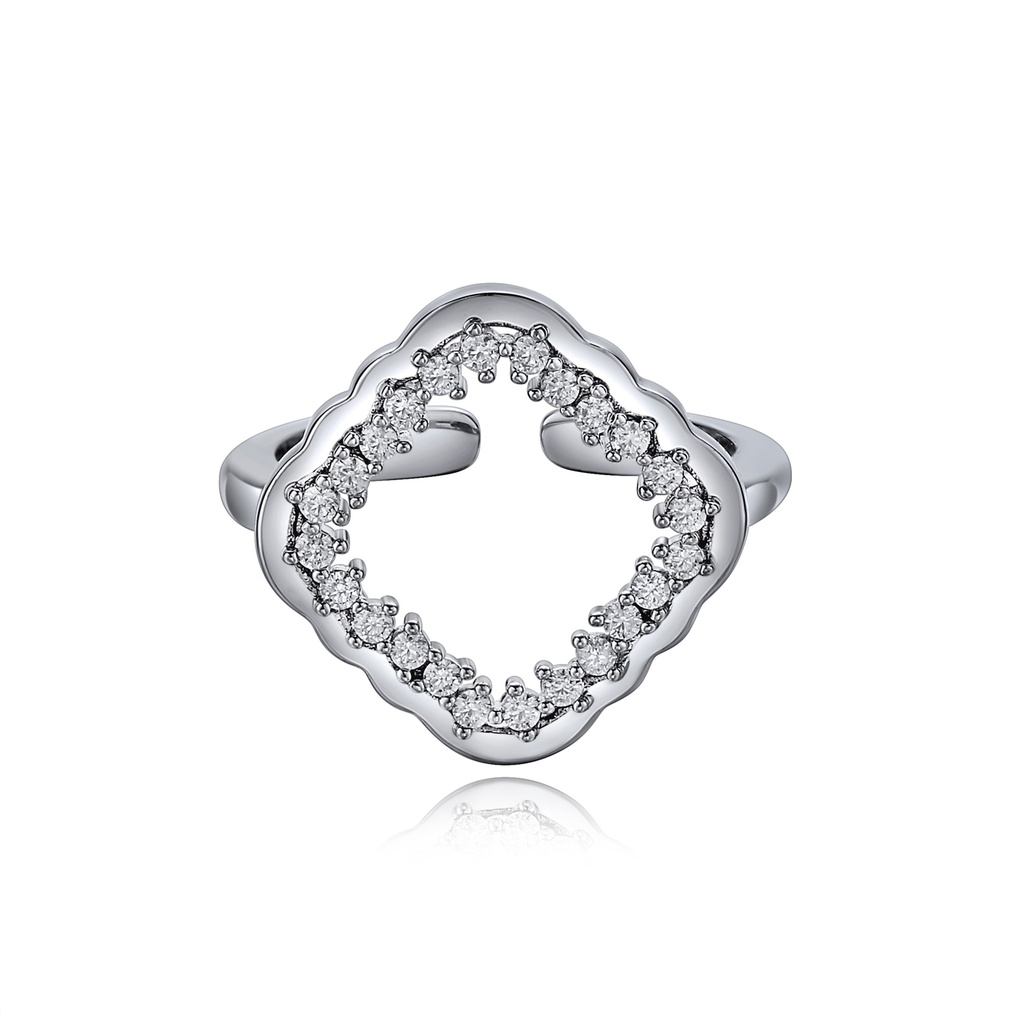 Floral-Inspired Brass Ring with Sparkling CZ Crystals