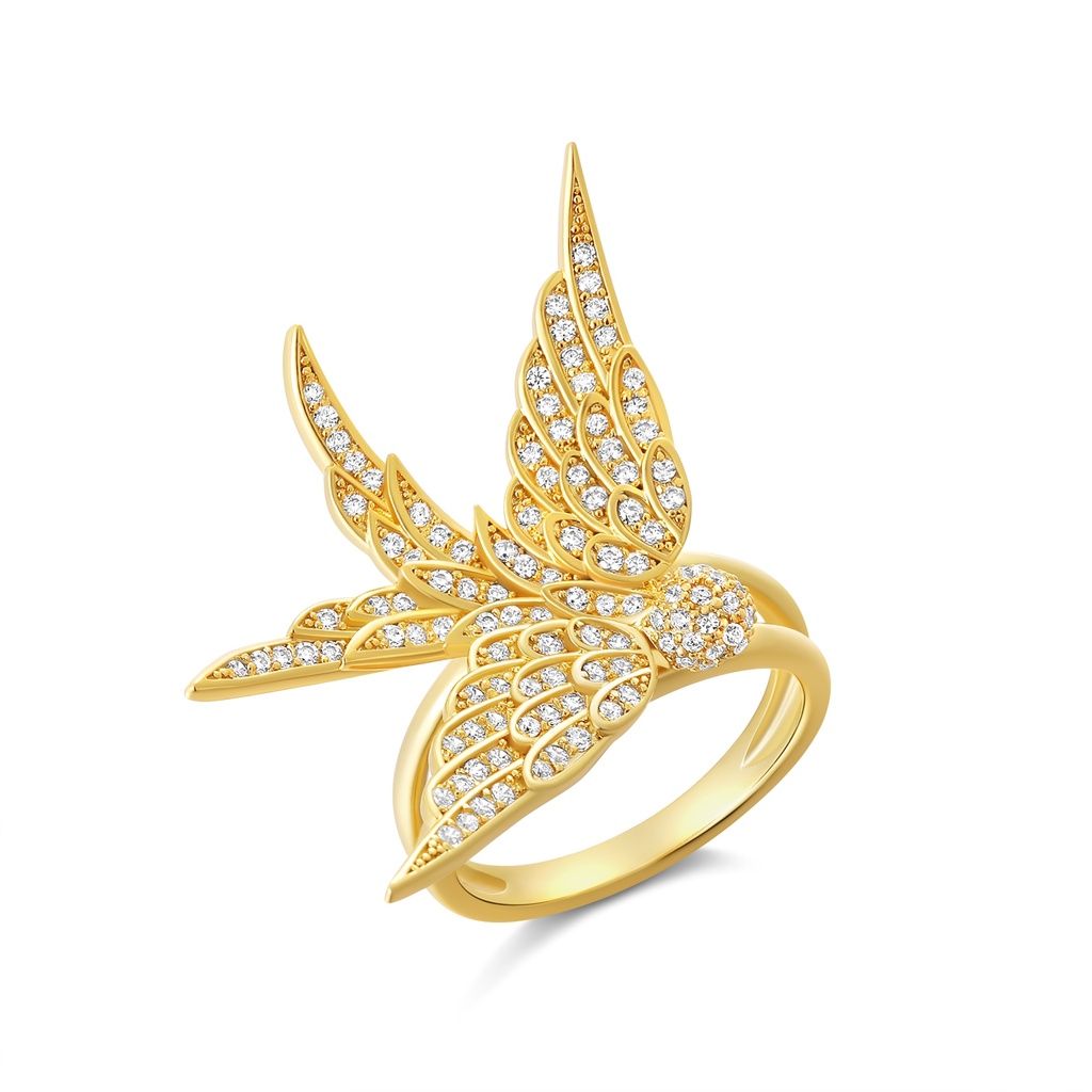 Flying Angel Wings Statement Ring with Pave Crystal Detail