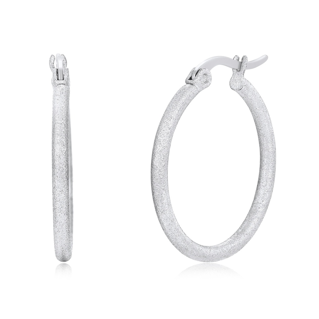 Frosted Silver-Tone Stainless Steel Classic Medium Hoop Earrings