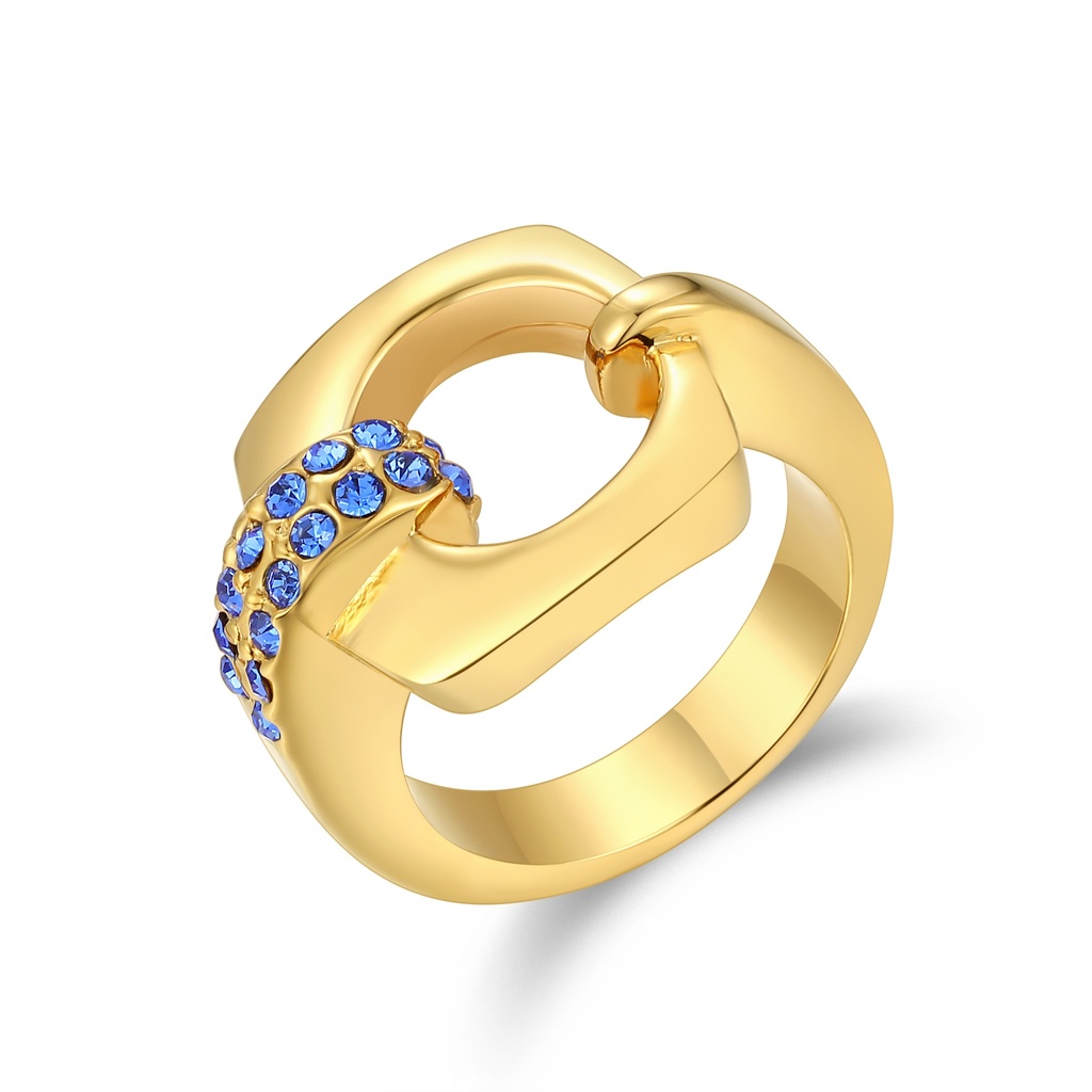 Full Gold Chain-Link Ring with Blue Gem Accents