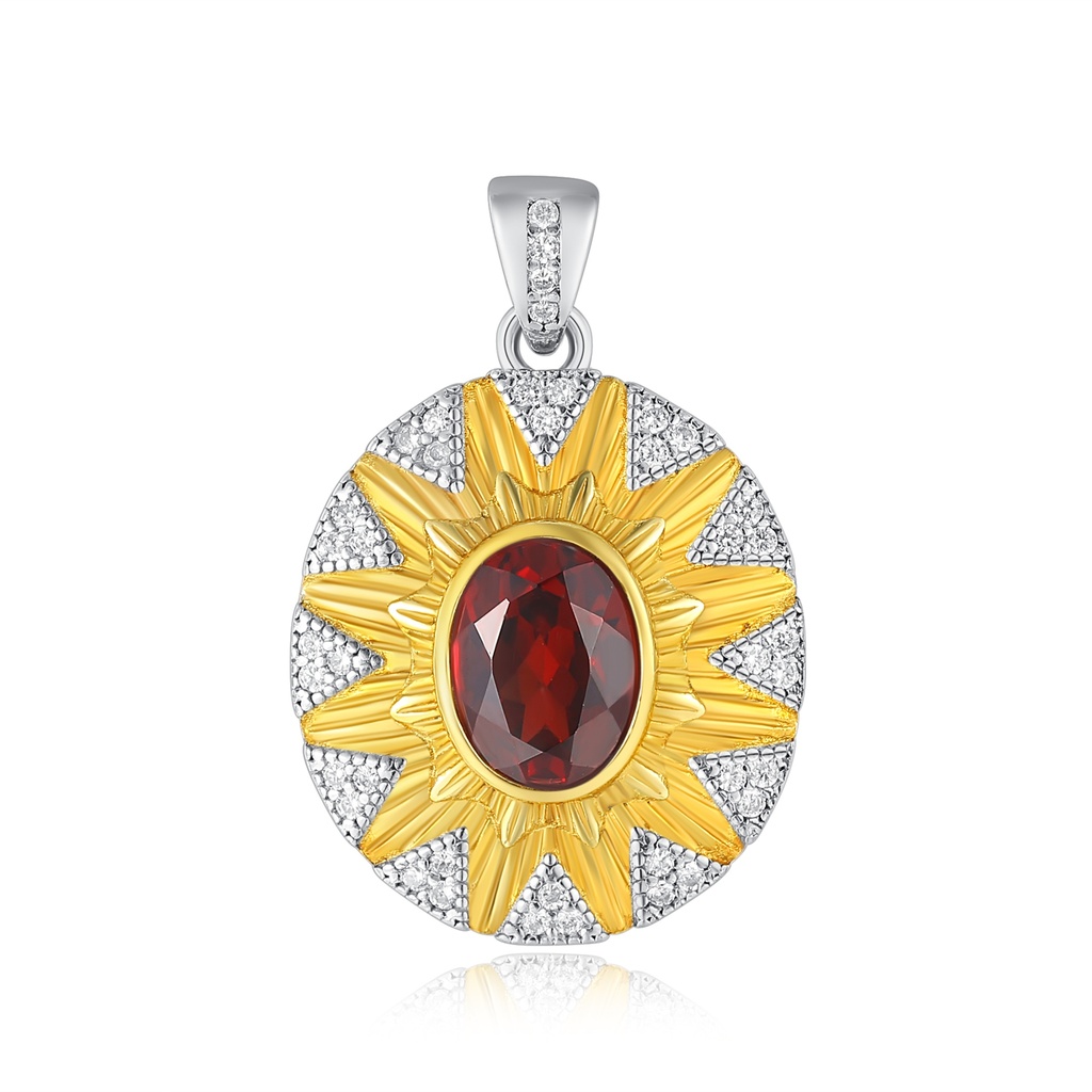 Garnet Sunburst Pendant in Gold-Plated Stainless Steel Frame