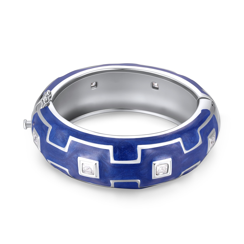 Geometric Blue Stainless Steel Bangle – Bold, Futuristic, Crystal-Set Glam