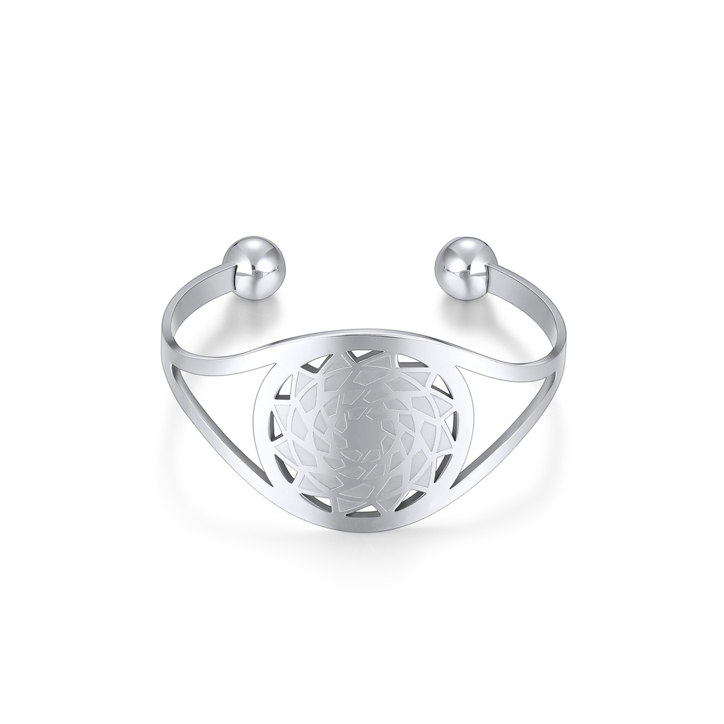 Geometric Cutout Stainless Steel Bracelet With Mandala-Inspired Center