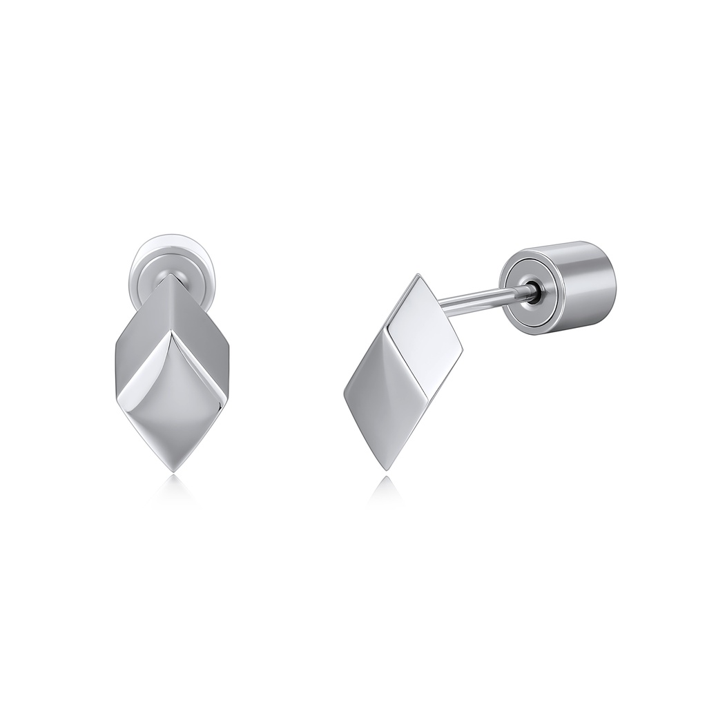 Geometric Diamond-Shaped Stainless Steel Stud Earrings with Secure Screw Backs