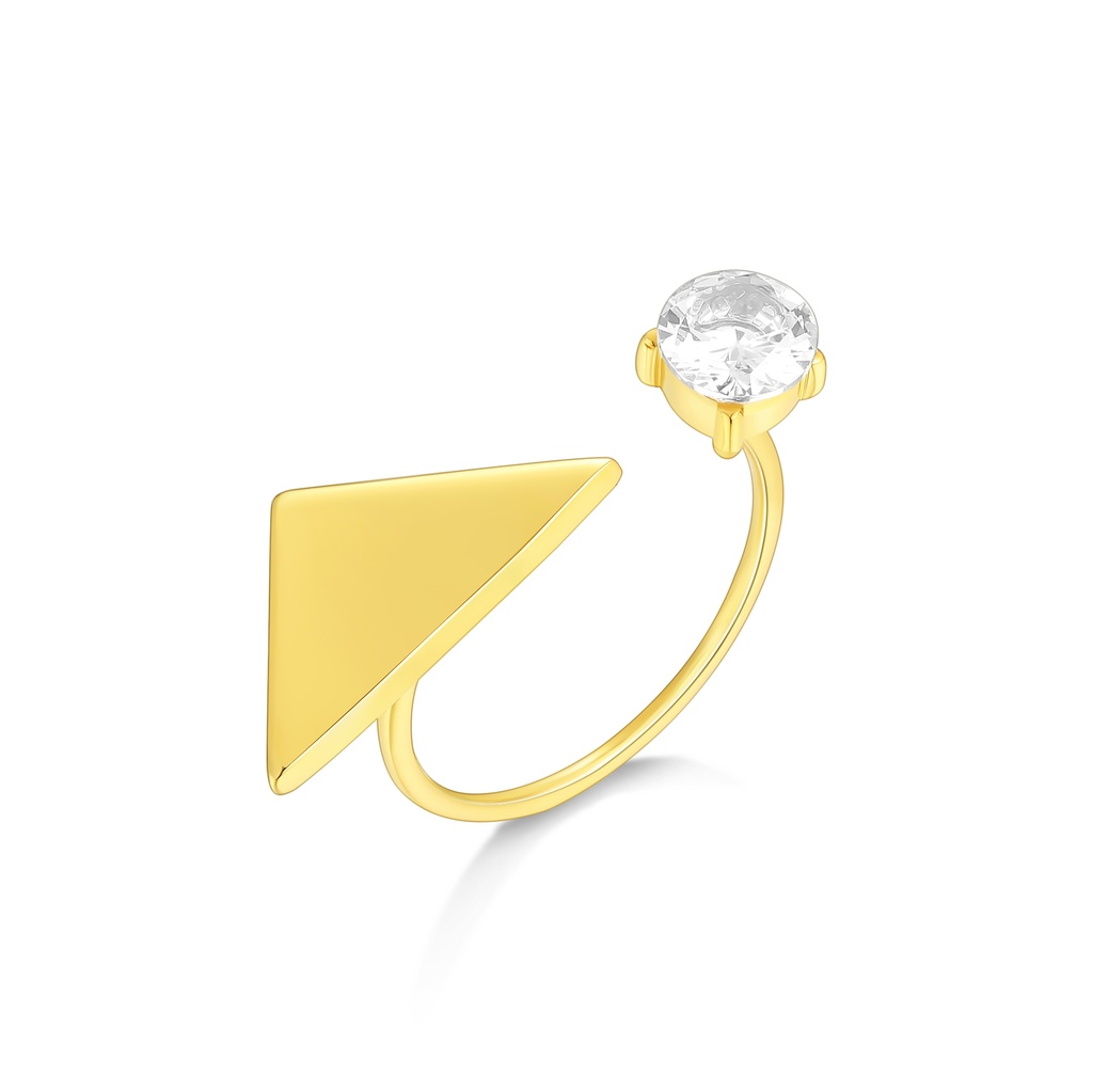 Geometric Gold Stainless Steel Ring with Clear CZ Accent