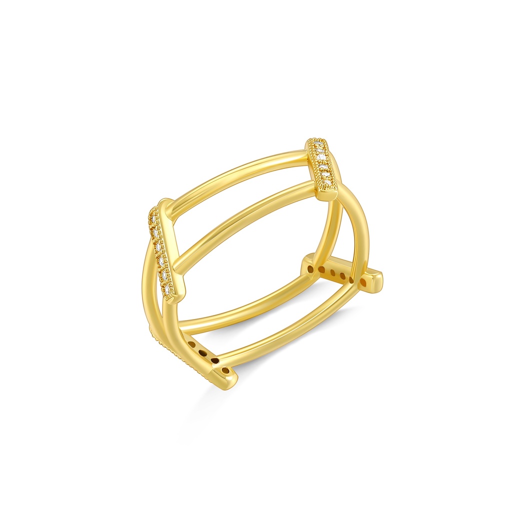 Geometric Open Band Ring in Gold Plated Brass with CZ