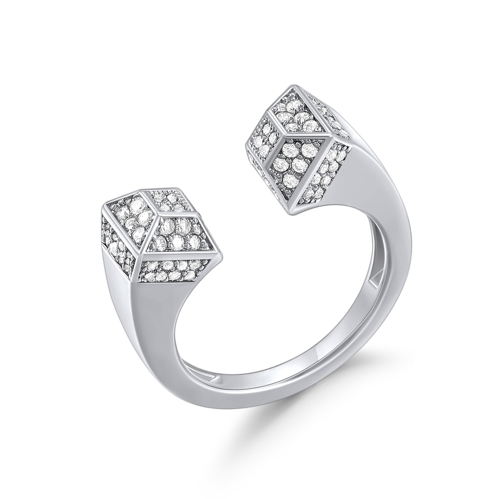 Geometric Open Ring with Dual Paved Cube Accents