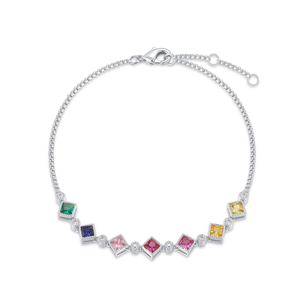 Geometric Rainbow Stainless Steel Bracelet with Square Zirconia Stones