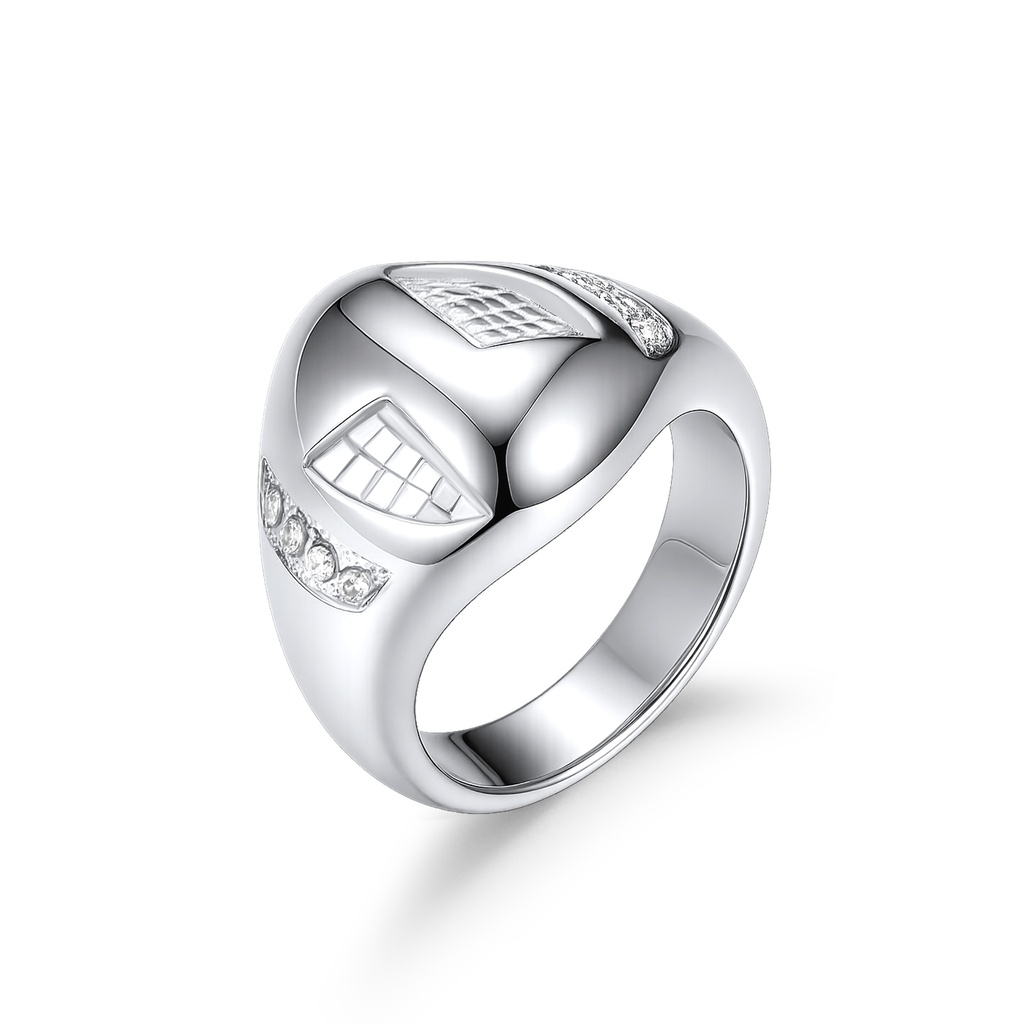 Geometric Shield Stainless Steel Signet Ring with Crystal Accents
