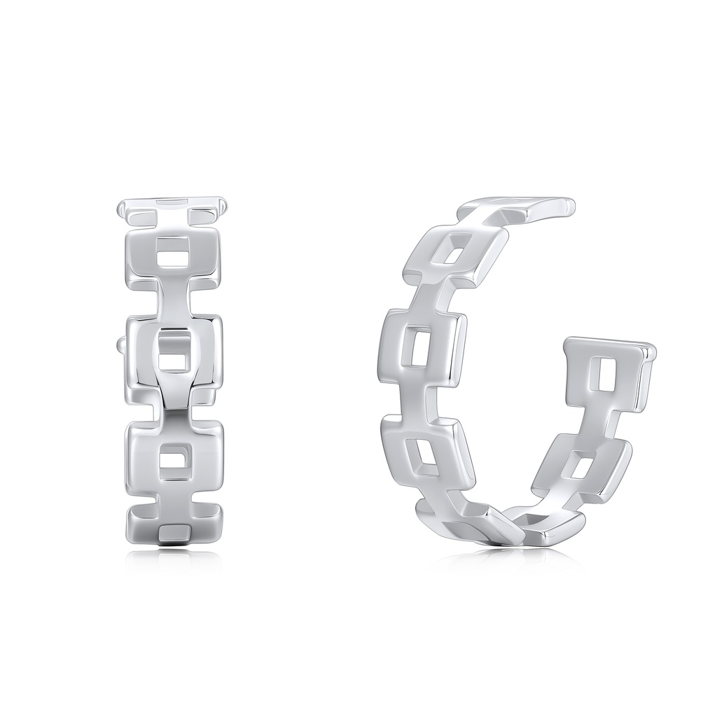 Geometric Stainless Steel Hoop Earrings with Modern Square Link Design