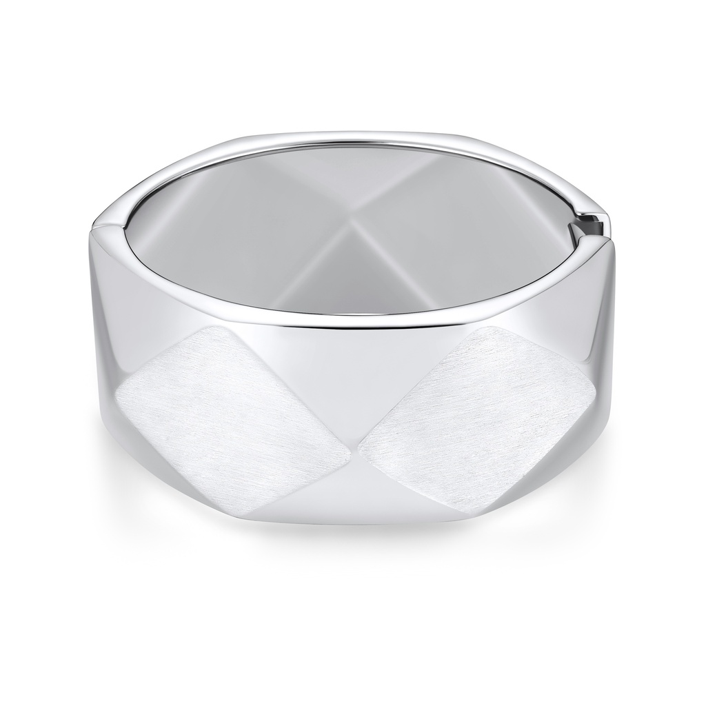 Geometric Stainless Steel Ring with Brushed and Polished Diamond Pattern