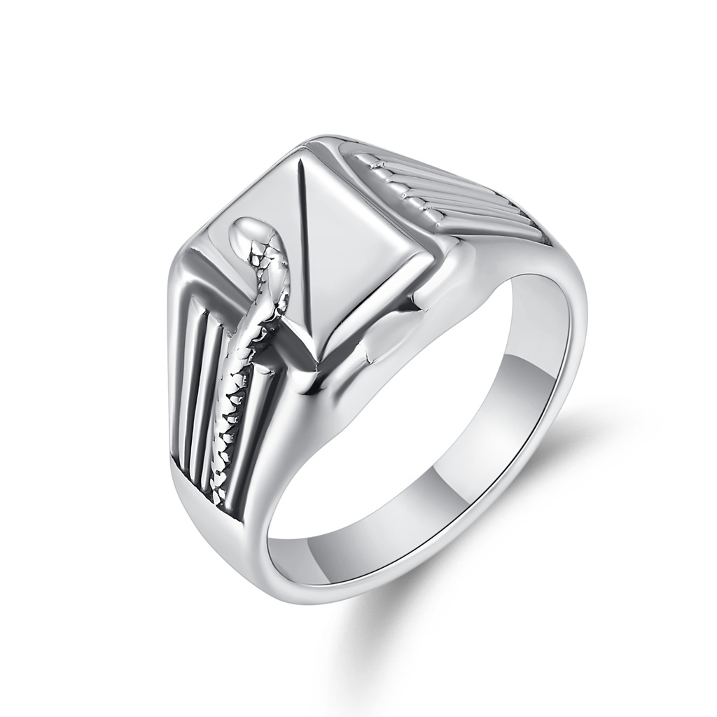 Geometric Stainless Steel Ring with Snake and Triangle Design