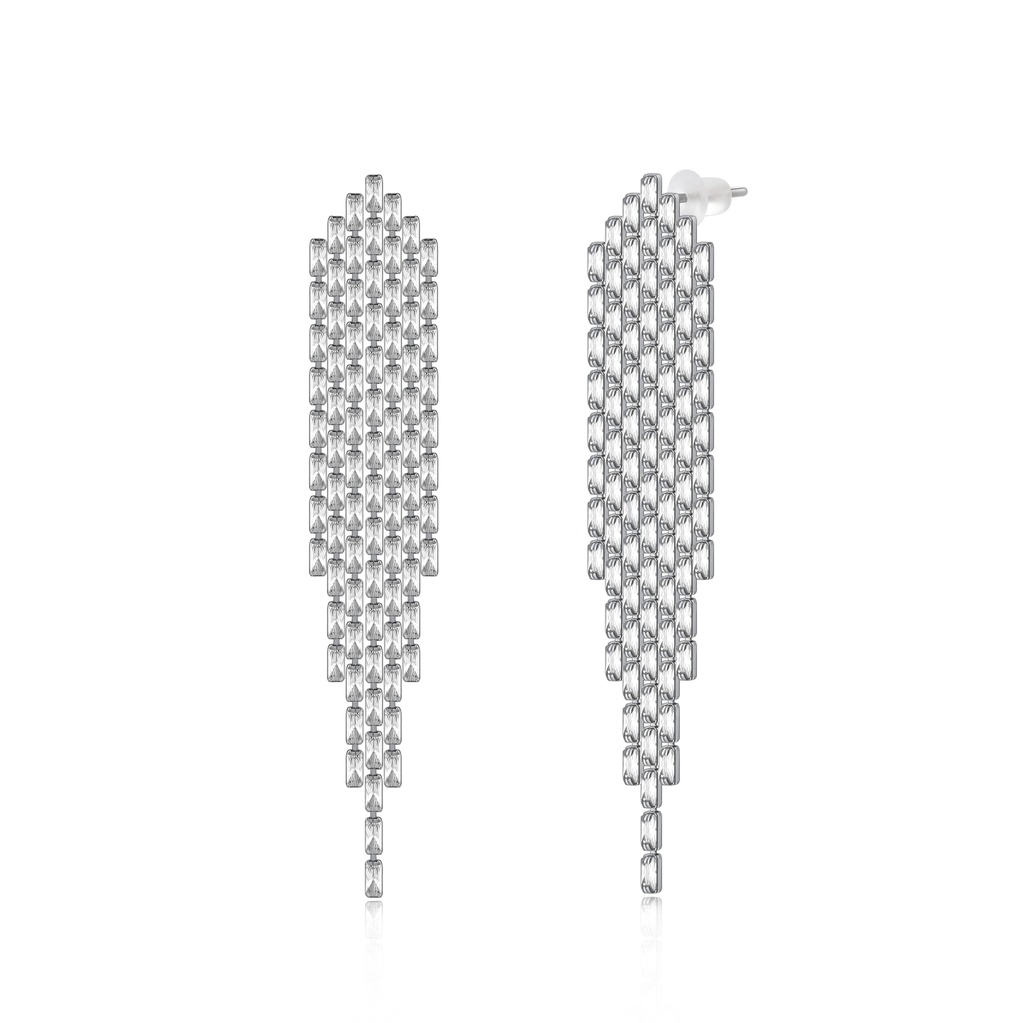 Glamorous Crystal Cascade Earrings in Gleaming Silver Finish