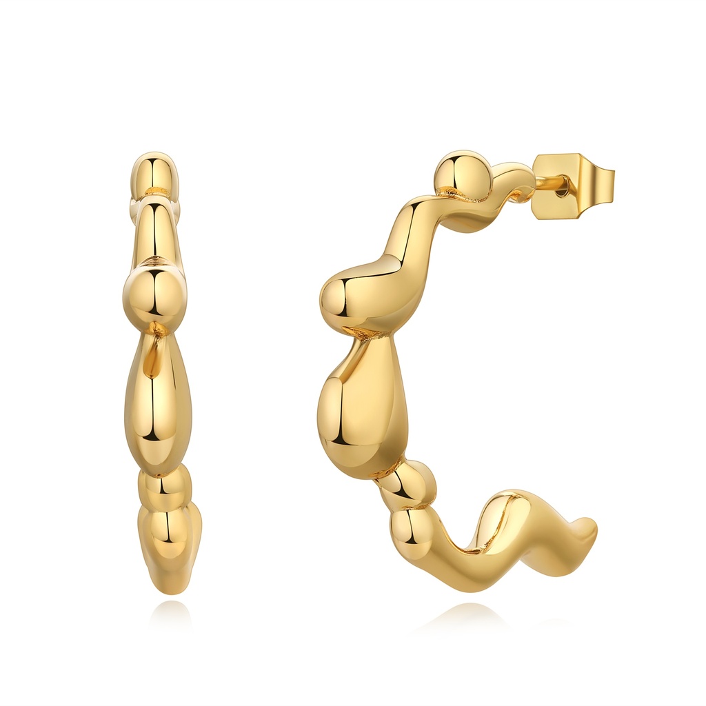 Gold Abstract Twist Hoop Earrings with Modern Sculptural Design