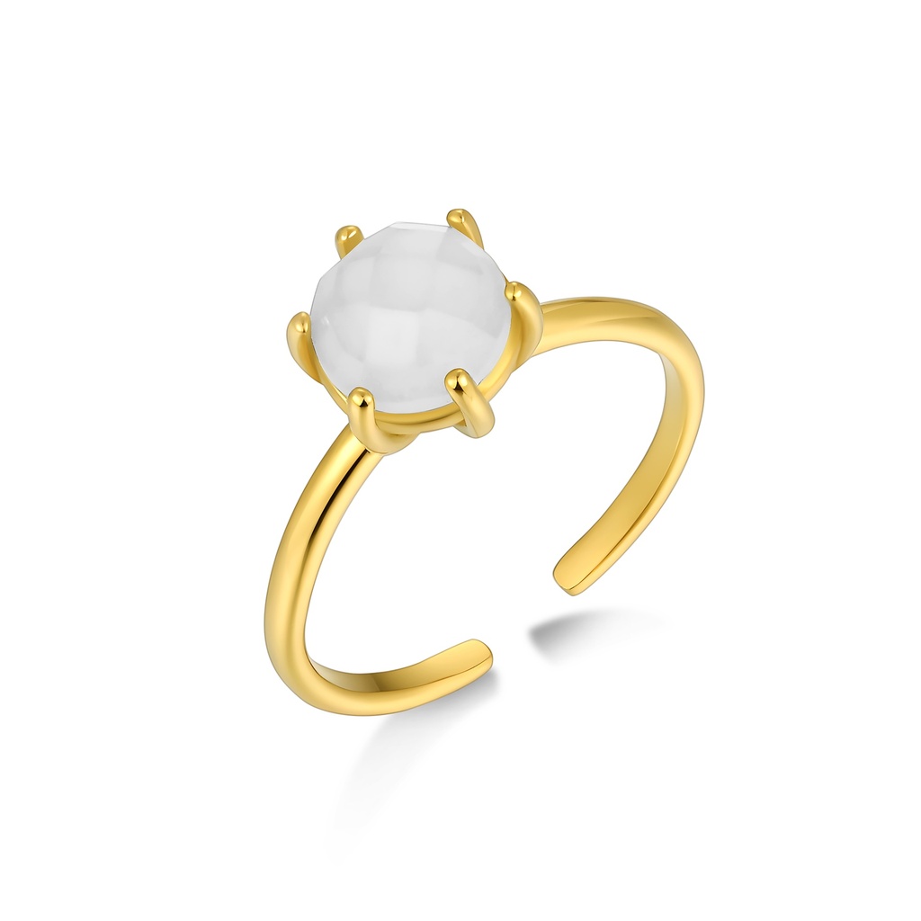 Gold Adjustable Stainless Steel Ring with White Round-Cut Stone