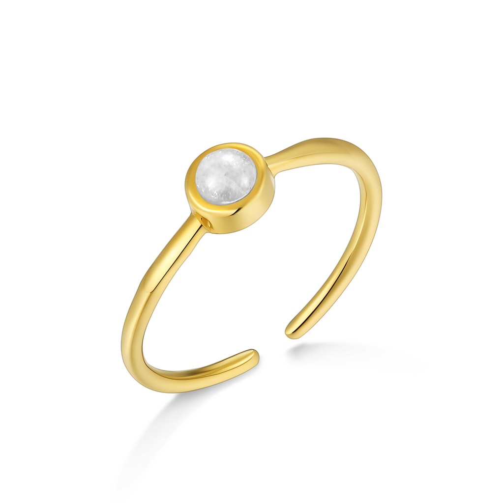 Gold Color Stainless Steel Open Ring with Round White Gemstone Accent